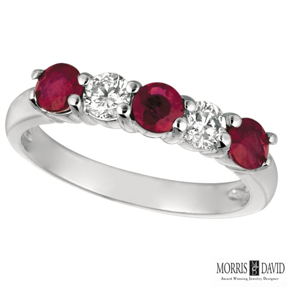 1.70 Carat Natural Diamond & Ruby Ring Band 14K Wh